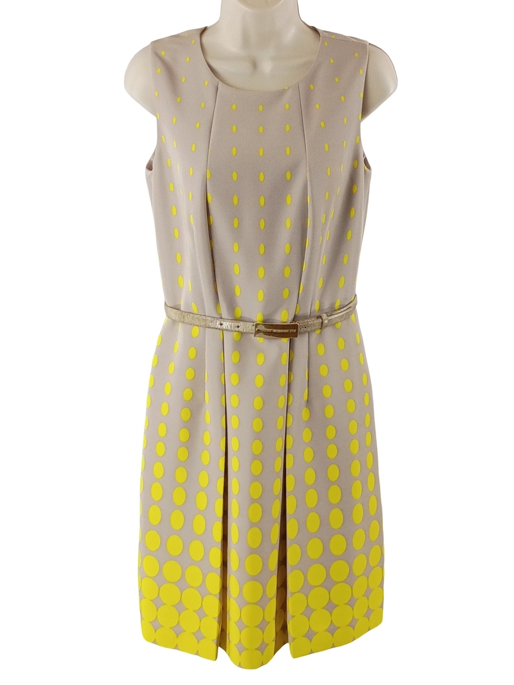 Tahari Beige Midi Dress with Yellow Dot Ombre